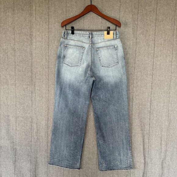 Mod9  Mod7 High Rise Light Blue Acid Wash Wide Straight Leg Unisex Jeans Size 33 - Picture 4 of 12